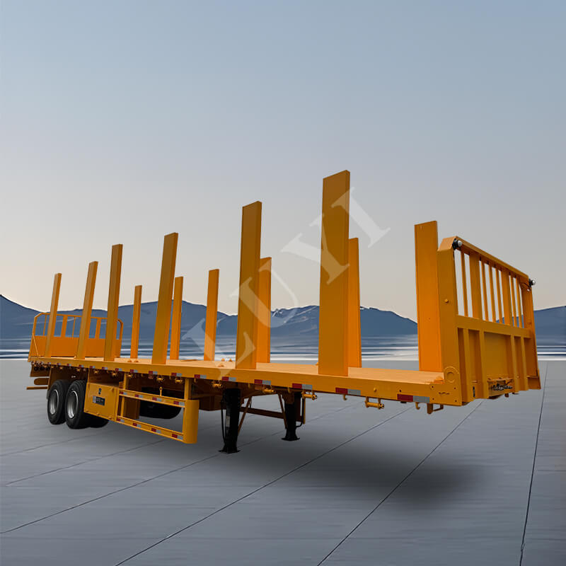 2 Axle 40 Ton Column Flatbed Truck Trailer For Wood Loading