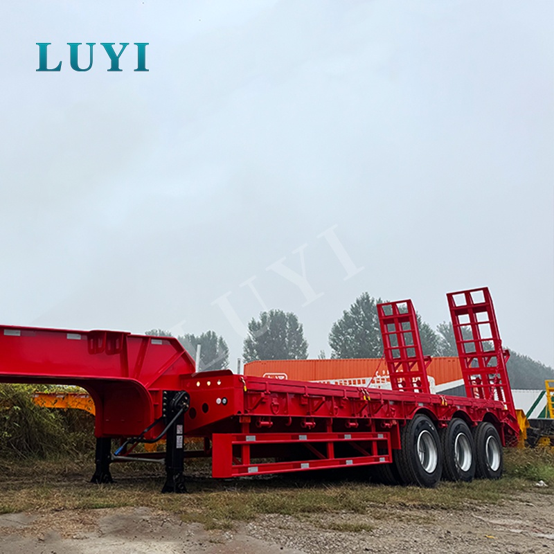 3 Axle 80 Ton Lowbed Semi Trailer for Heavy Machinery Transport