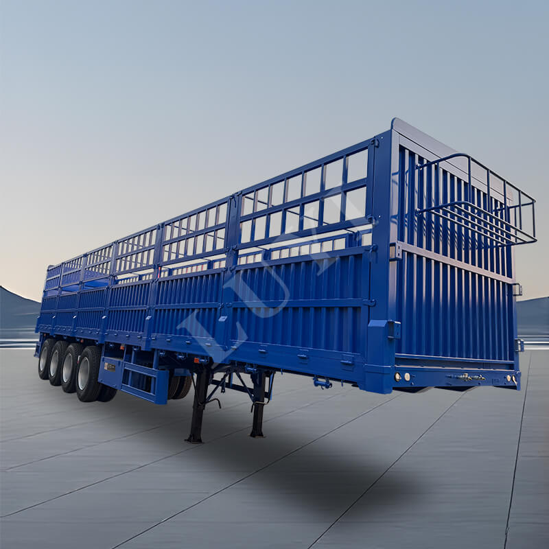 4-Axle 60-Ton Flatbed Semi-Trailer, Bulk Cargo Transportation Fence-Type Freight Trailer