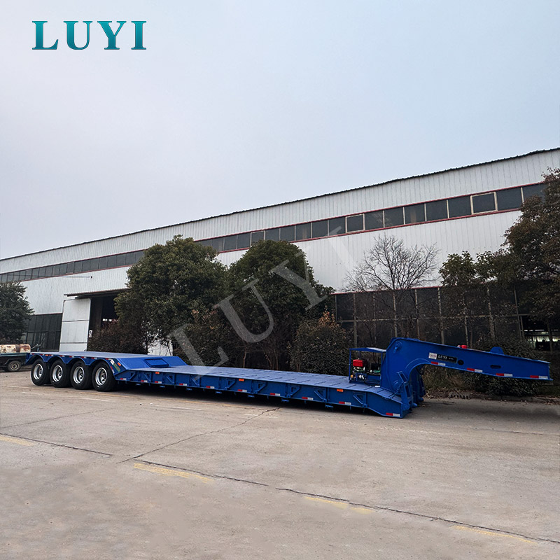 4 Axles Carbon Steel Container Hydraulic Ladder Lowbed Trailer