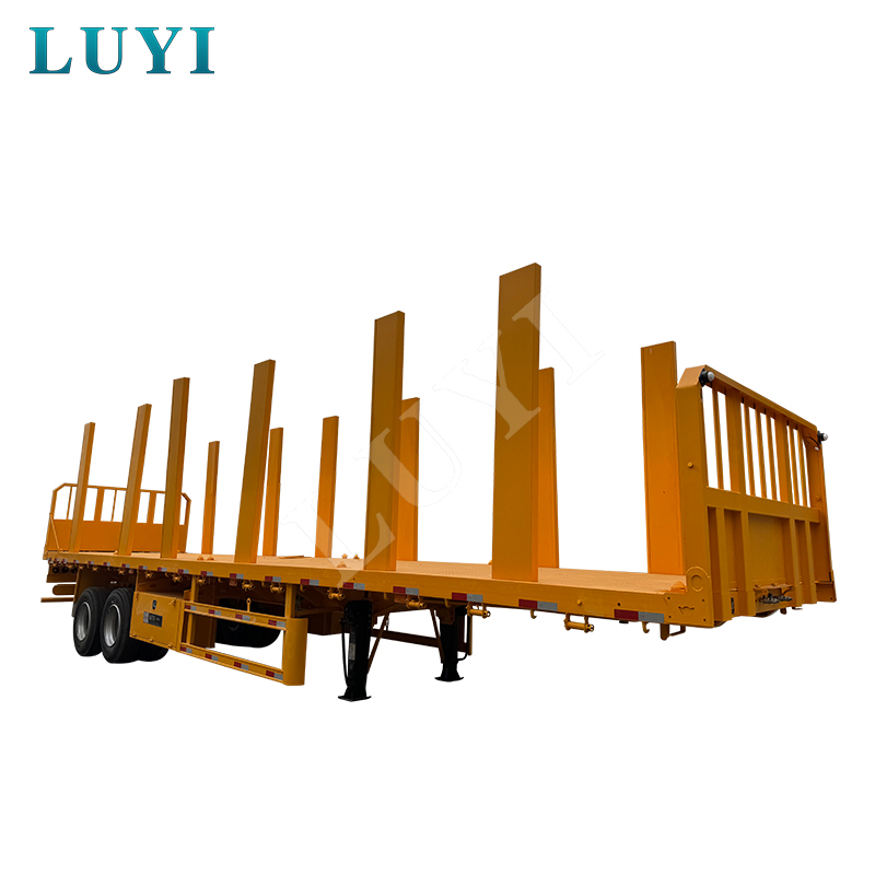 40 Ton Column Flatbed Truck Trailer For Wood Loading