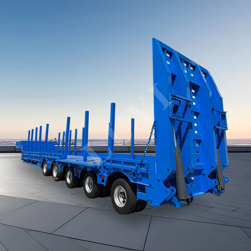 5-axle 60-ton Heavy-duty Low-bed Truck, Retractable Low-bed Semi-trailer