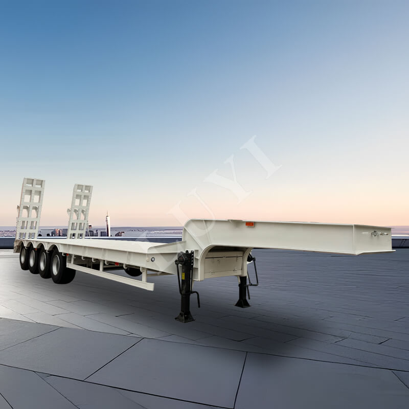 Heavy-Duty 4-Axle Low-Bed Trailer With Mechanical Ladder For Transporting Heavy Machinery