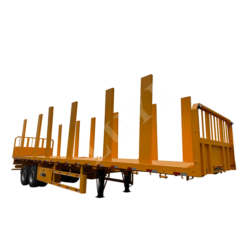 High quality 40 Ton Column Flatbed Truck Trailer For Wood Loading