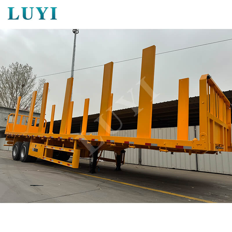 High quality 40 Ton Column Flatbed Truck Trailer For Wood Loading for sale